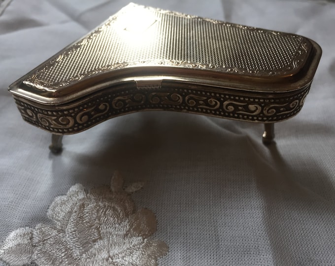 Pygmalion Brass Vintage Pill Box. Powder Compact In The Shape of A Grand Piano