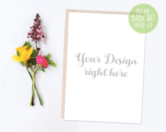 Card Mockup, 5x7 Invitation Mockup, Floral Mockup, Elegant Styled Photography Mockup, Card and kraft Envelope Mockup (Floral)