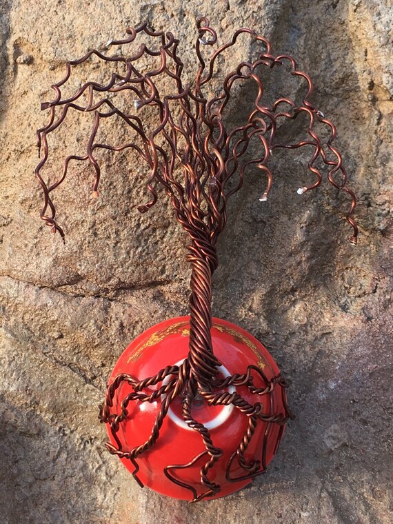 Wire Chocolate Weeping Willow Bonsai Tree on Japanese Dragon