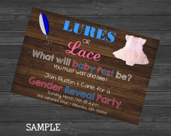 Lures and Lace Gender Reveal Printable Invitation