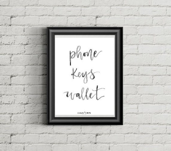 Phone Keys Wallet Digital Print Black Watercolor Hand