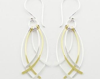 silver and gold curved sticks earrings