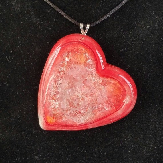 Melted heart pendant ceramic and melted glass