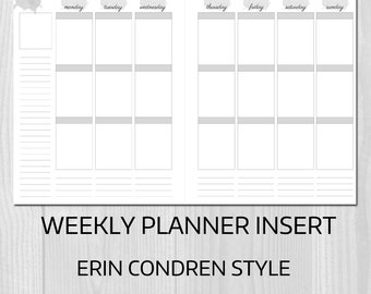 Weekly Planner Printable Erin Condren Style Undated Monday Start- Week on 2 Pages (Grey Colour)