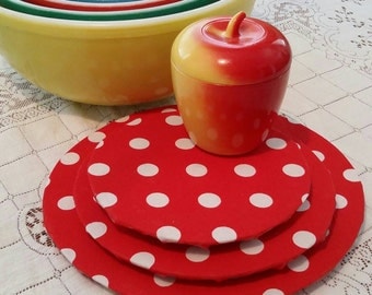 Pyrex Bowl/stacking/display solution/red & white polkadots