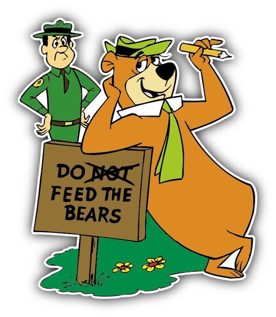 Yogi Bear Feed The Bears Cartoon Car Bumper Sticker by slonotop