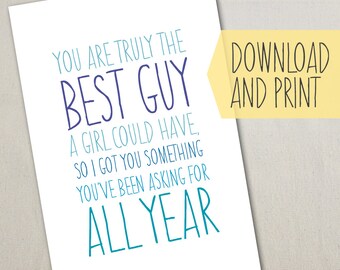 Funny Birthday or Anniversary Card for Boyfriend or Husband, Valentines Day, Instant Digital Download, DIY Print and Fold at Home