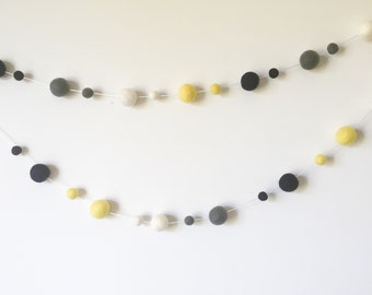 Quality Felt Ball Garland- Pom Pom Garland - Navy-Yellow Nursery Decor -Choose Size