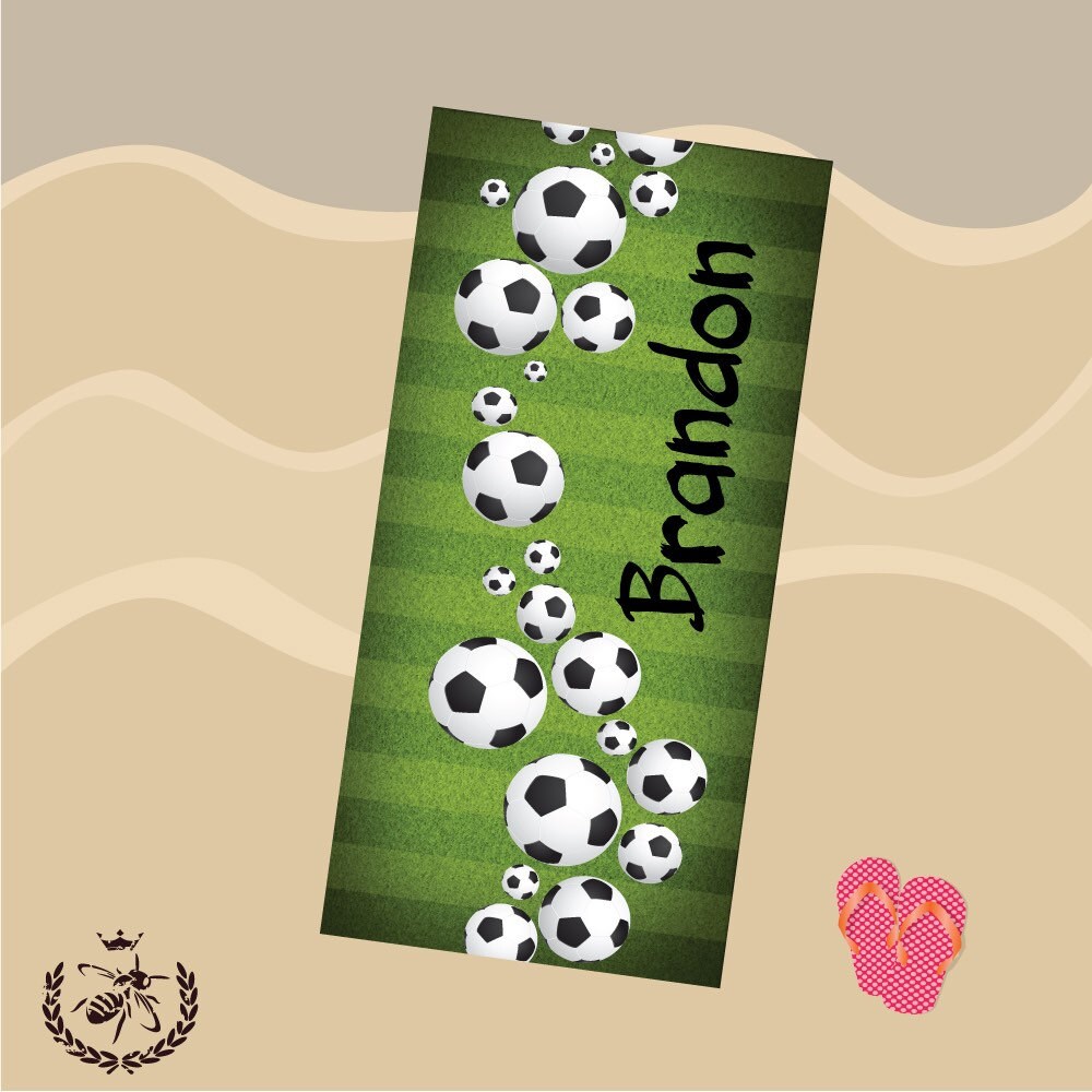 Soccer Ball Beach Towel Personalized by TheBeeBoutiqueNC on Etsy