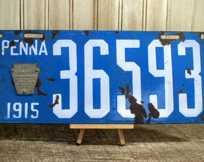 Antique Pennsylvania License Plate - 1915 | Porcelain PA State Plate