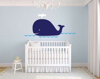 Big Blue Whale Wall Decal Nursery Baby Ocean available in 3 different sizes and 30 different color