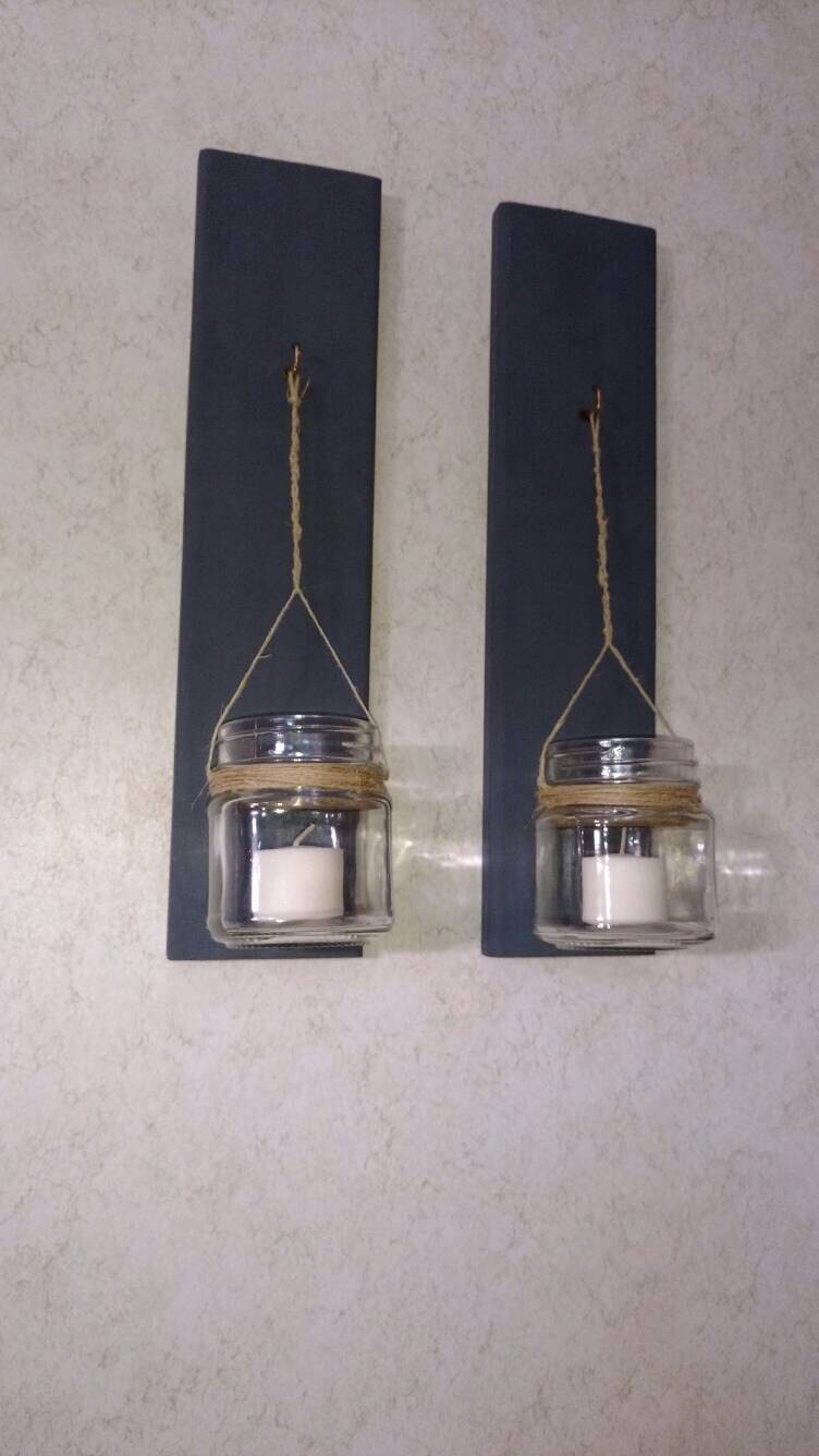 2 Mason Jar Sconces / Small Bathroom Storage Jars / Reclaimed