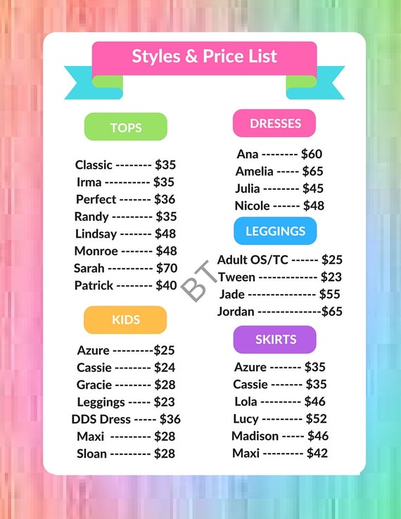 LulaRoe Consultant Price List Digital File by BusinessTalk