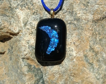 Dichroic Fused Glass Pendant, Black with Shimmering Purple, Handmade Necklace