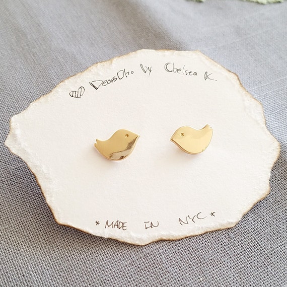 Dove Stud Brass Post Earrings Simple Cute Wear Cute Tiny