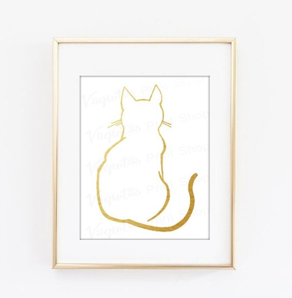 Cat wall art gold foil art office wall decor home wall