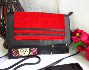 red leather evening bag