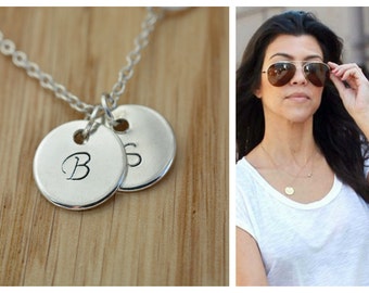 Personalized necklace, Initial disc necklace, Custom hand stamped, Sister, Mother, Symphaty, Birthstone, Sterling Silver Initials necklace