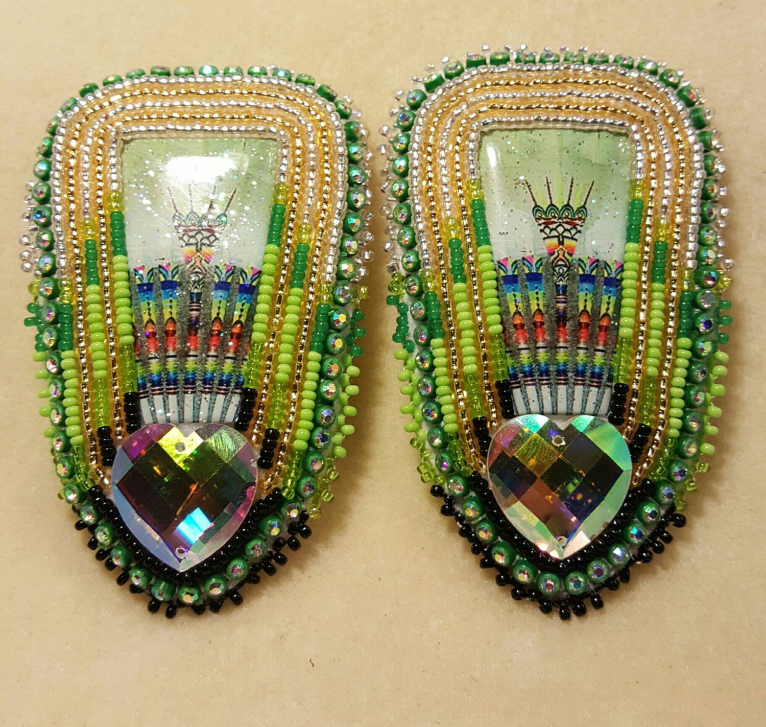 Native American made Beaded Pow wow Fan earrings