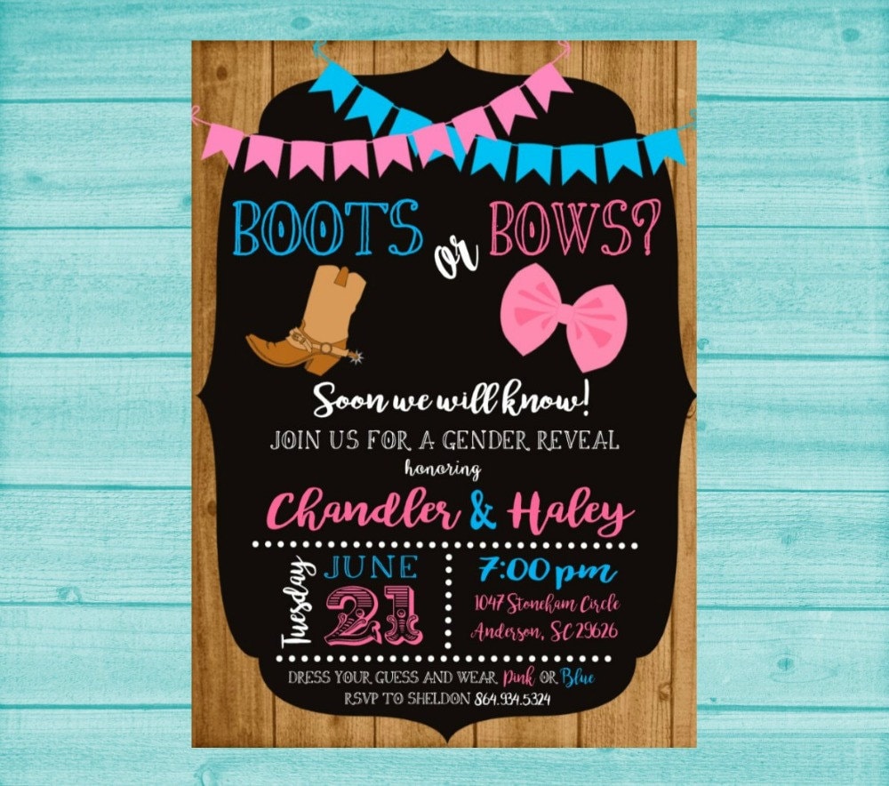 Boots Or Bows Gender Reveal Invitations 4