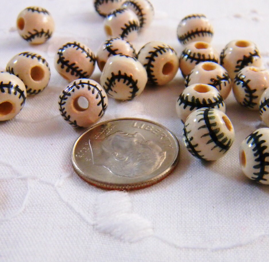 Baseball beads Ceramic beads Sport beads Black and white large hole
