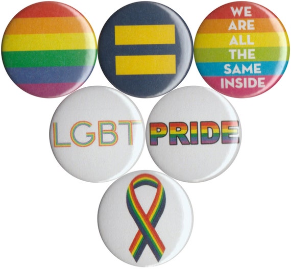 Gay Pride Lgbt Equality Set Of 6 Pins Buttons By Ammsbuttons