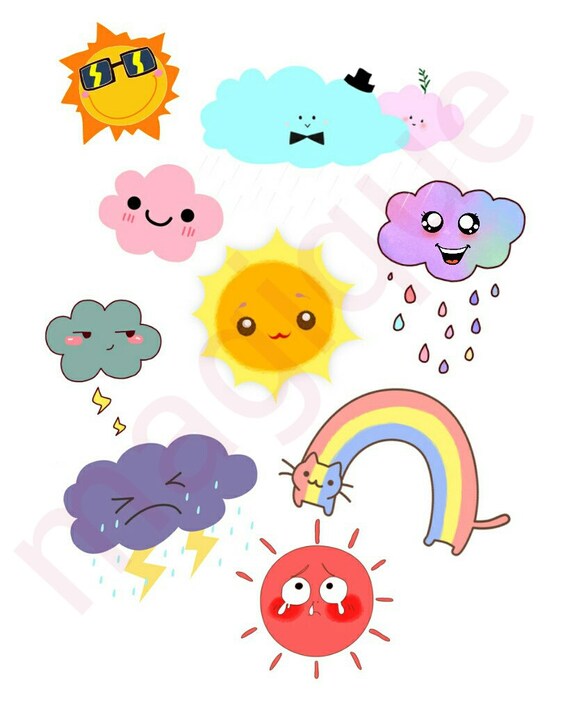 Download Items similar to kawaii weather stickers, kawaii printable ...