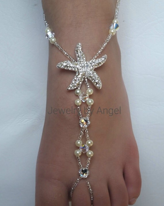 Starfish Pearl Foot Jewelry Crystal Silver Bridal Barefoot
