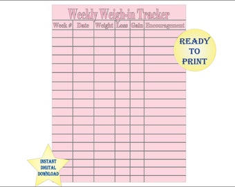 weight loss tracker etsy weekly weight tracker