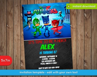 Pj Masks Invitation - Printable birthday party invite - INSTANT PDF DOWNLOAD