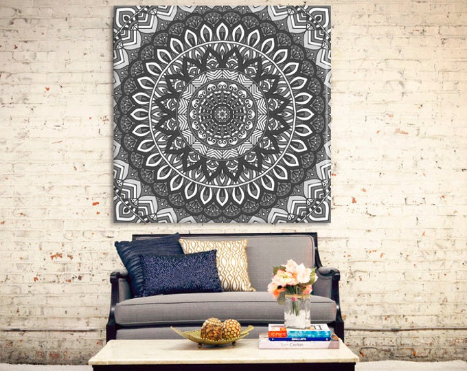 Gray wall art print mandala designs ornament canvas/ Wall Decal Mandala/ yoga art print canvas/ Yoga wall decal art / indian art