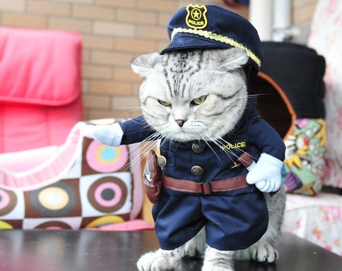 SALE!!! 25% Pet Clothing. Cat clothes, dog clothes. Funny clothing for the cat, Funny clothing for the dog. Costume Policeman.