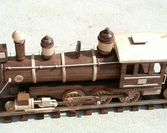 Locomotive Wood Train Engine Vintage - Hand Made with Tender & track