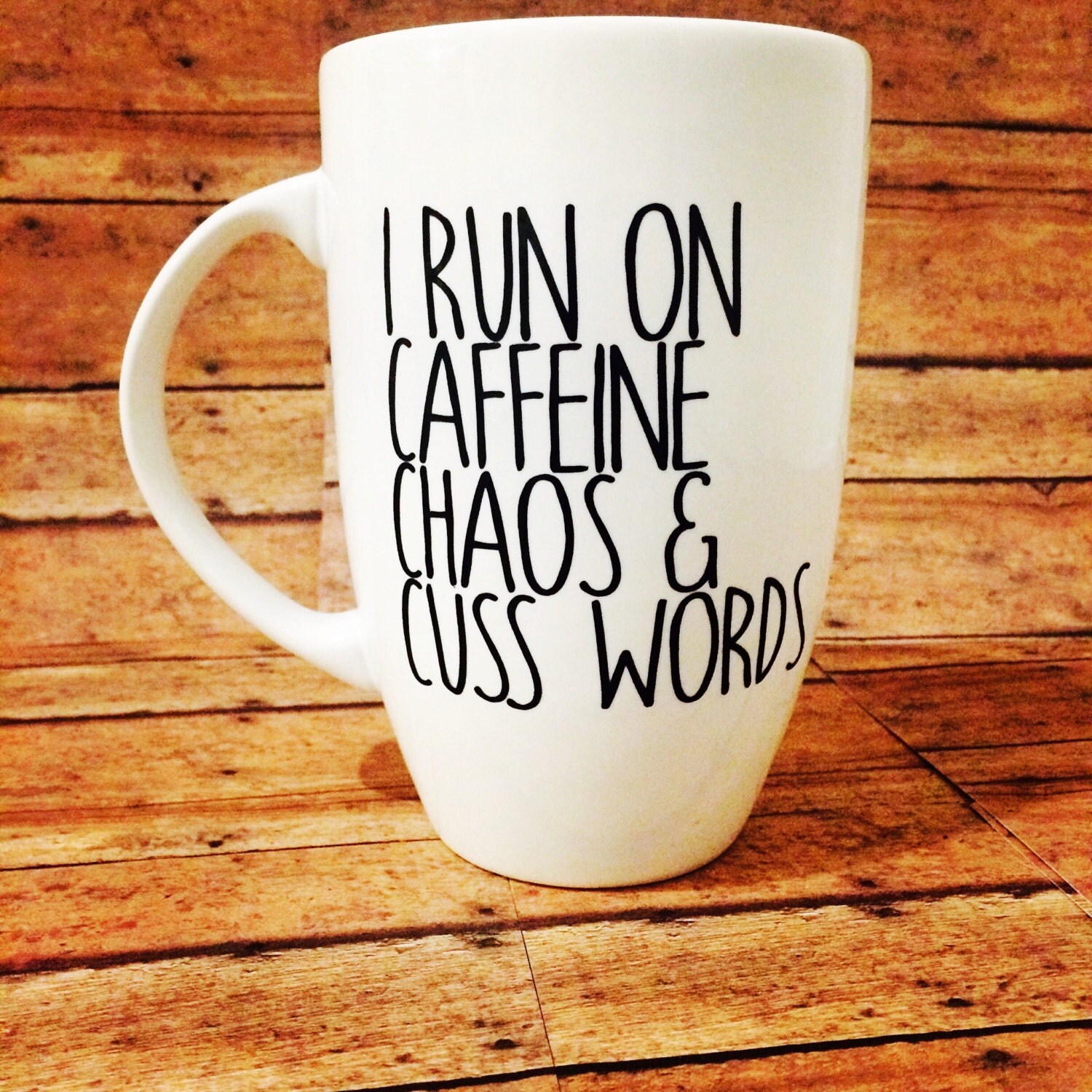 Funny coffee mug funny coffee mugs i run on caffeine chaos