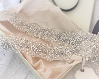 Estella Crystal + Pearl Bridal Sash - Wedding Dress Belt - Bridal Gown Sash - Wedding Accessories