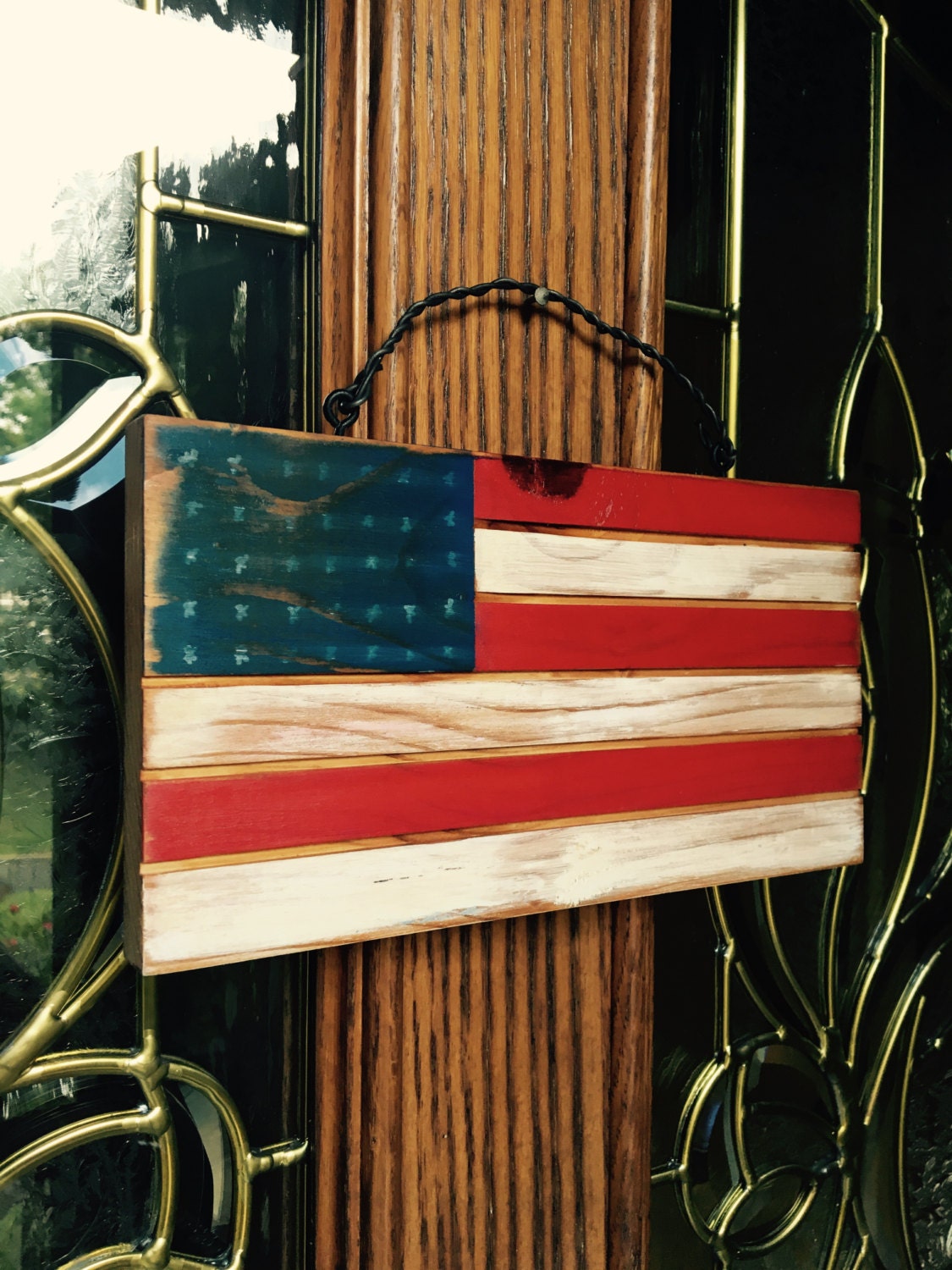 American Flag Garden Plaque Wall Plaque Red White and