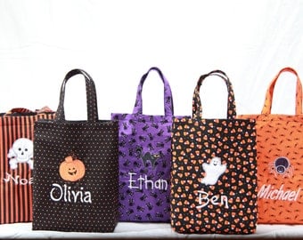 Personalized GLOW-in-the-dark Halloween Bag, Trick-or-Treat Bag, Embroidered Totes