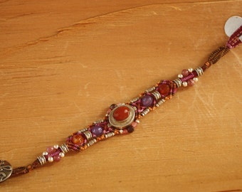 Carnelian, Amethyst and Sterling Silver Bracelet by Isha Elafi