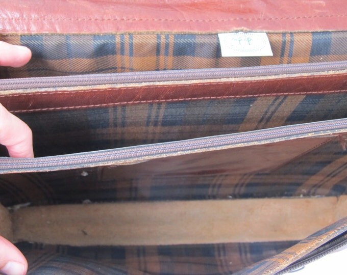 Vintage leather attache briefcase, chestnut leather messenger workbag, student college schoolbag, Chestnut collection laptop notebook bag