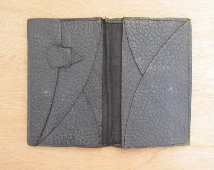 Vintage black leather wallet organiser, document storage, travel wallet, passport cover, vintage purse for insurance documents