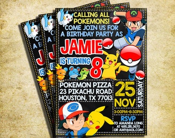 Pokemon Invitation - Pokemon Chalkboard Birthday Invite - Pokémon Invitation - Printable And Digital File