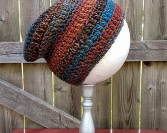 Men's Crochet Slouchy Beanie/Hat - Multi-color-Winter Hat- Men's Gift - Orange/Blue/Brown/Red