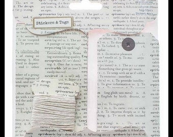 Tags Stickers and Twine Set Dictionary Print