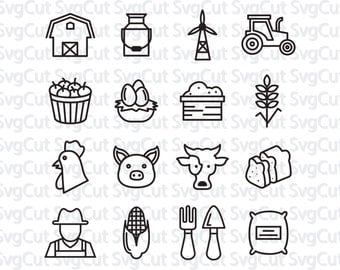 Farm SVG, dxf, png Cut File, Farm Icons, Farm Vector File, Farm Monogram, Tractor SVG, Rooster Weather Cow svg, Farm Animals Corn svg