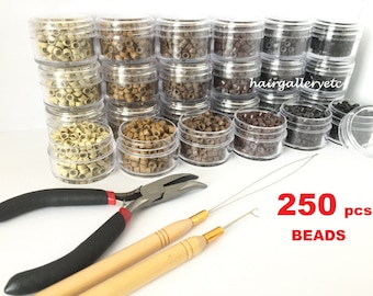 Feather Hair Extension Tool Kit 250 Silicone Micro Beads Rings Hair Extension Tools Tool Kit Pliers Hook Loop USA