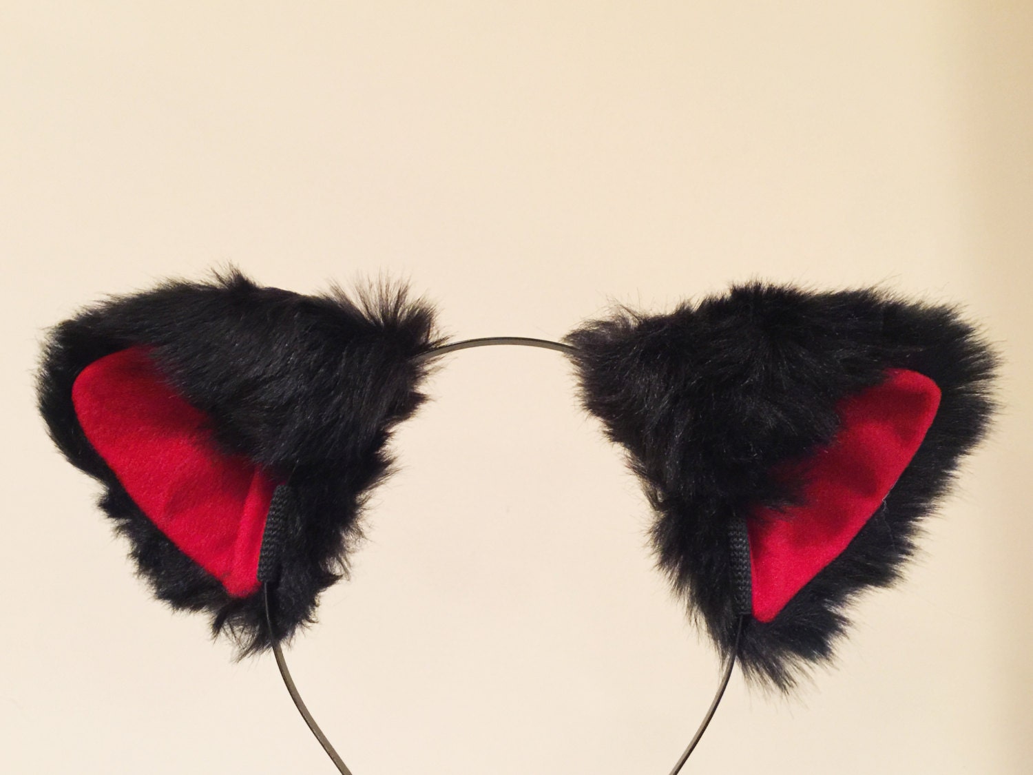 Cat ears Kitty Headwear Black/ Red inside Furry Animal