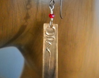 Bronze Precious Metal Clay Dangle Earrings with Niobium Ear Wires KHE1503