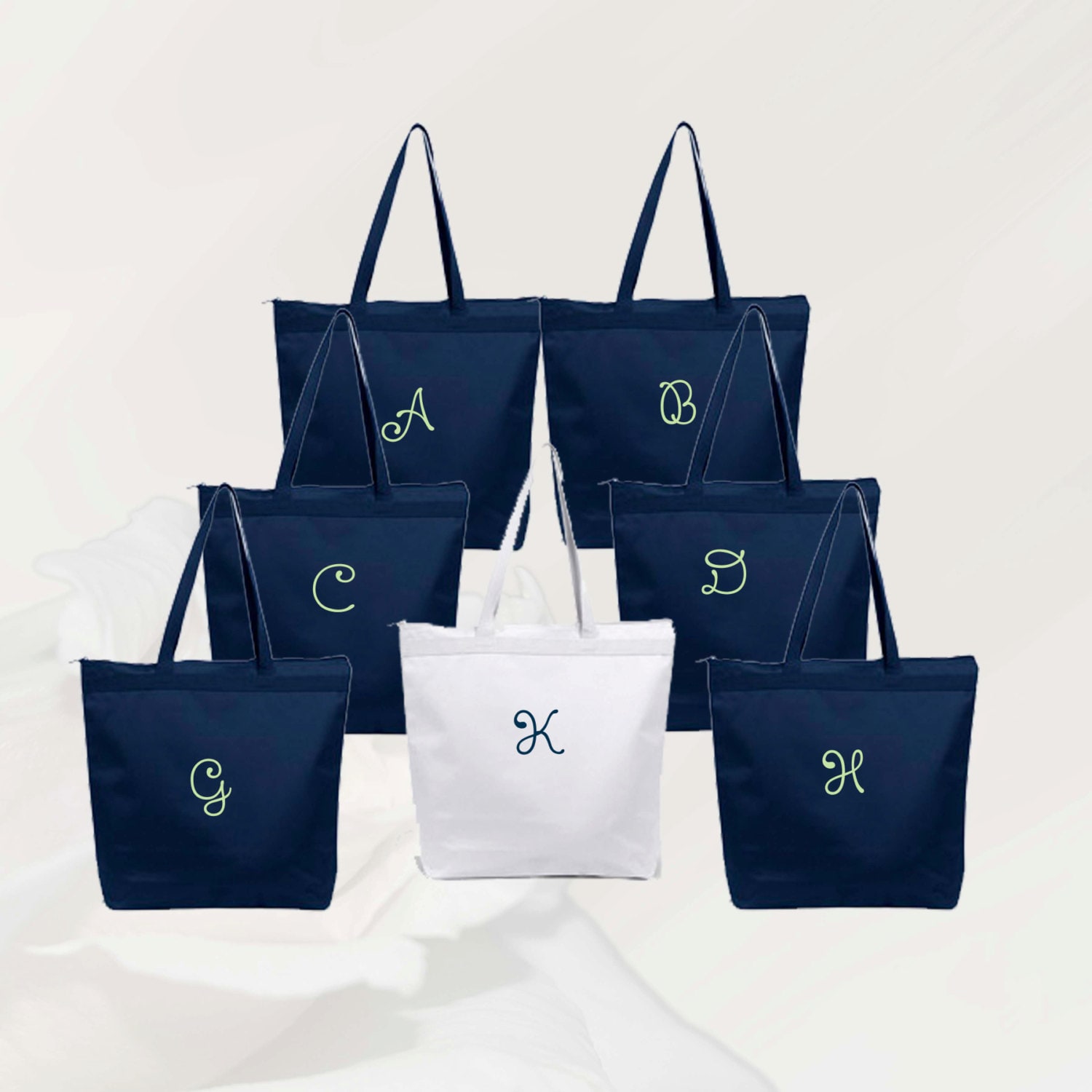 Personalized Zippered Tote Bag Bridesmaid Gift Set of 7