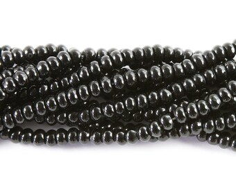 Black Onyx Smooth Rondelle Gemstone Beads