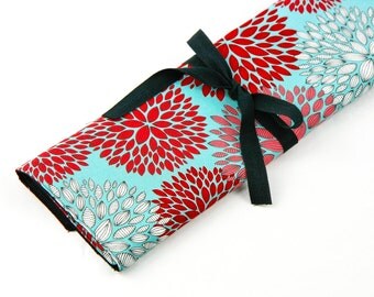 Large Knitting Needle Case Organizer - 30 black pockets for straight, circular, double point needles or paint brushes